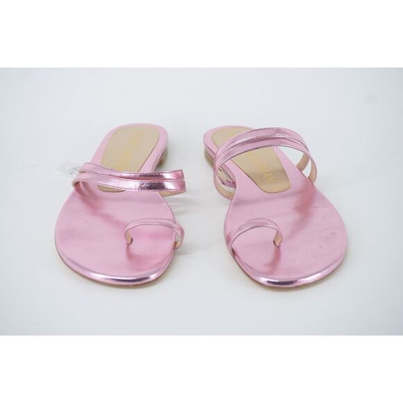 Stuart Weitzman Leonita Slide Pink Metallic Leather Sandals Size 6 New Flat $350 - Picture 11 of 12
